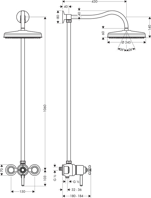 картинка 16570820 Showerpipe с термостатом и верхним душем, ½’ от магазина Hansgrohe.SALE