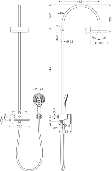 картинка 39620000 Showerpipe с однорычажным смесителем и верхним душем, ½’ от магазина Hansgrohe.SALE