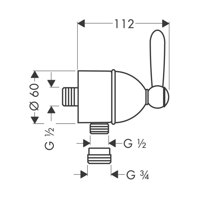 картинка 17882090 Fixfit Stop шланговое подсоединение, с рычаговой рукояткой, ½’ от магазина Hansgrohe.SALE