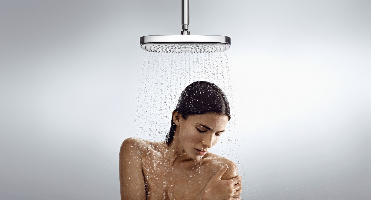 картинка 27384000 Верхний душ Raindance Select E 300 2jet, ½´, с потолочным подсоединением от магазина Hansgrohe.SALE
