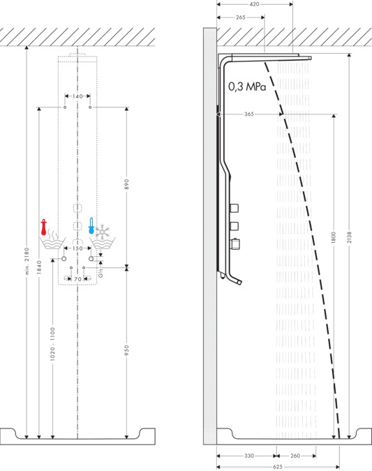 картинка 27008000 Душевая панель Raindance Lift 180 2jet, СМ от магазина Hansgrohe.SALE