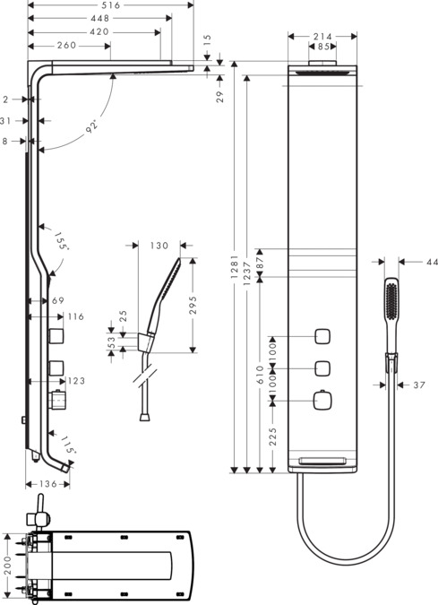 картинка 27003400 Душевая панель Raindance Lift 180 2jet EcoSmart, 9 л / мин, ВМ от магазина Hansgrohe.SALE